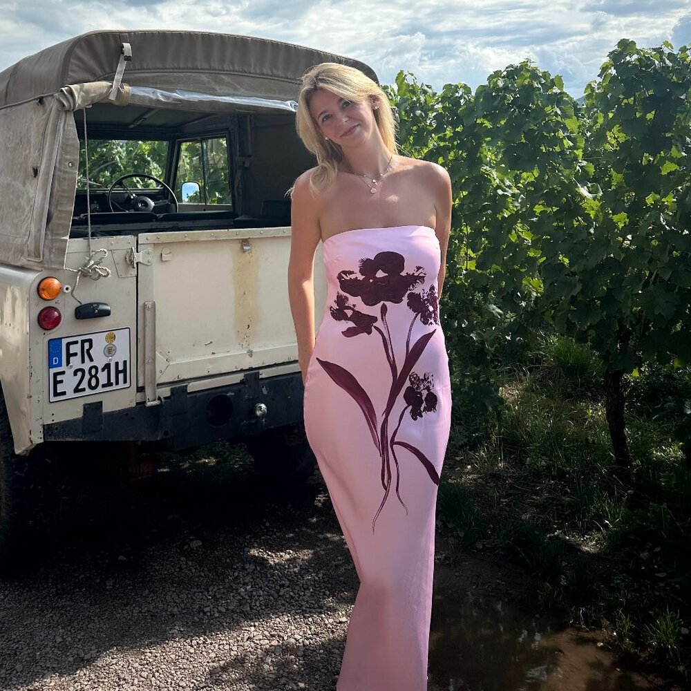 Anthropologie The Fleur Strapless Satin Maxi Dress